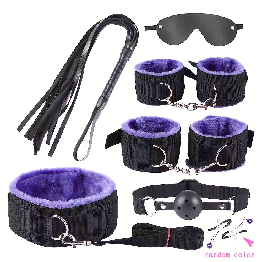 Adult Play Bondage Set : Nipple Clamps Clips, Soft Cotton Bondage Rope,  Whip, and Blindfold in Black Velvet Bag by Sexyzest 