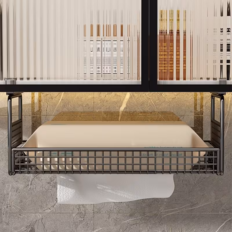 1pc wall mounted iron tissue holder hanging paper towel organizer for kitchen and bathroom no drilling required brand Product details 4