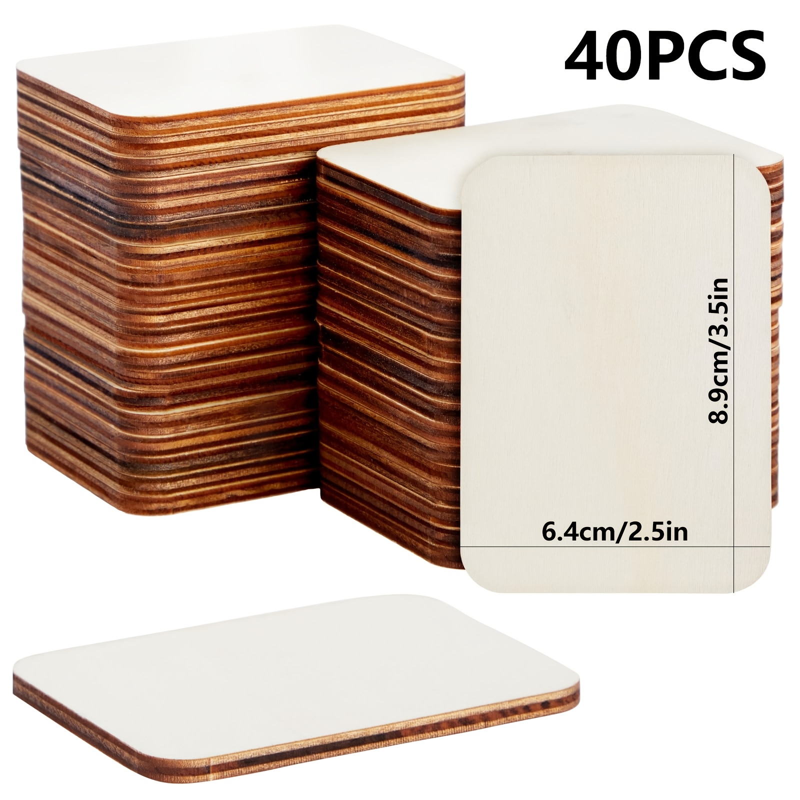 Image of 10/20/40pcs Wooden Rectangles For Crafts, 2.5 X 3.5in Rounded Wooden Paper Cutting, Suitable For Business Cards, Diy Projects And Gift Tags