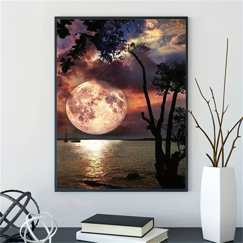 

30*40cm/11.8*15.7in Moon Diy 5d Diamond Painting Full Diamond With Number Kits Home And Kitchen Fashion Mosaic Diamond Painting Canvas Wall Decoration Gift Crafts