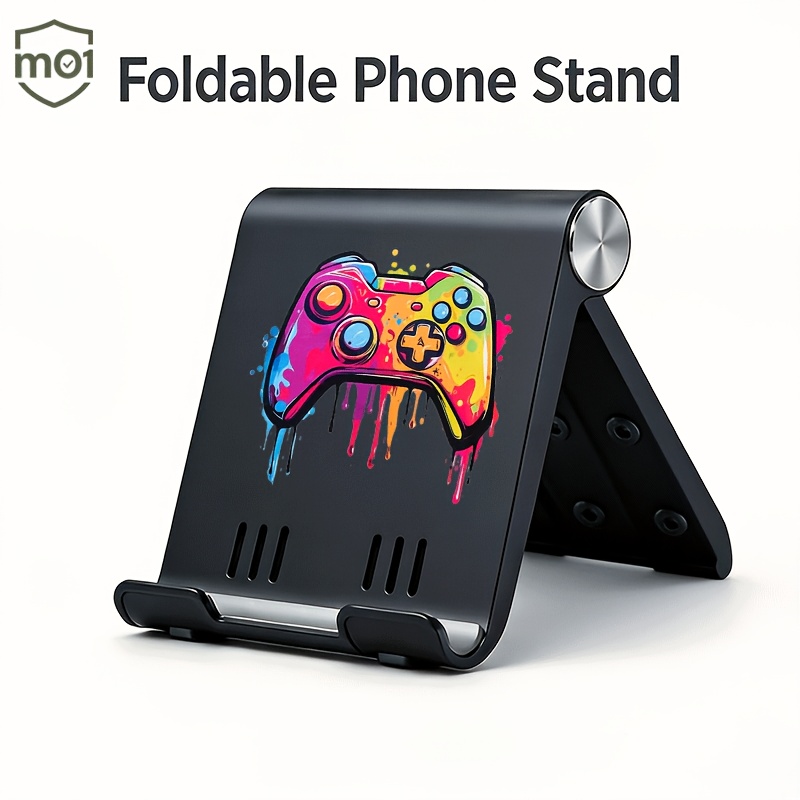 TEMU 1pc Portable Foldable Phone Stand Vibrant Graffiti Style Game Controller Pattern Print Multi-angle Portable Cell Phone Holder Cradle Universal