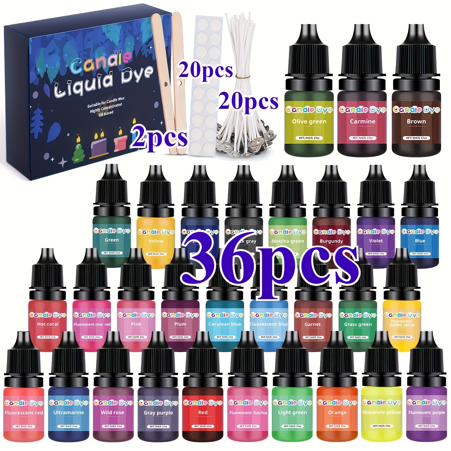 Blingfun Candle Dyes - Professional Candle And Soap Oil-based Dyes In 24/36 Colors, Vibrant Candle Colors For Candles And Soaps, Concentrated Candle Colors