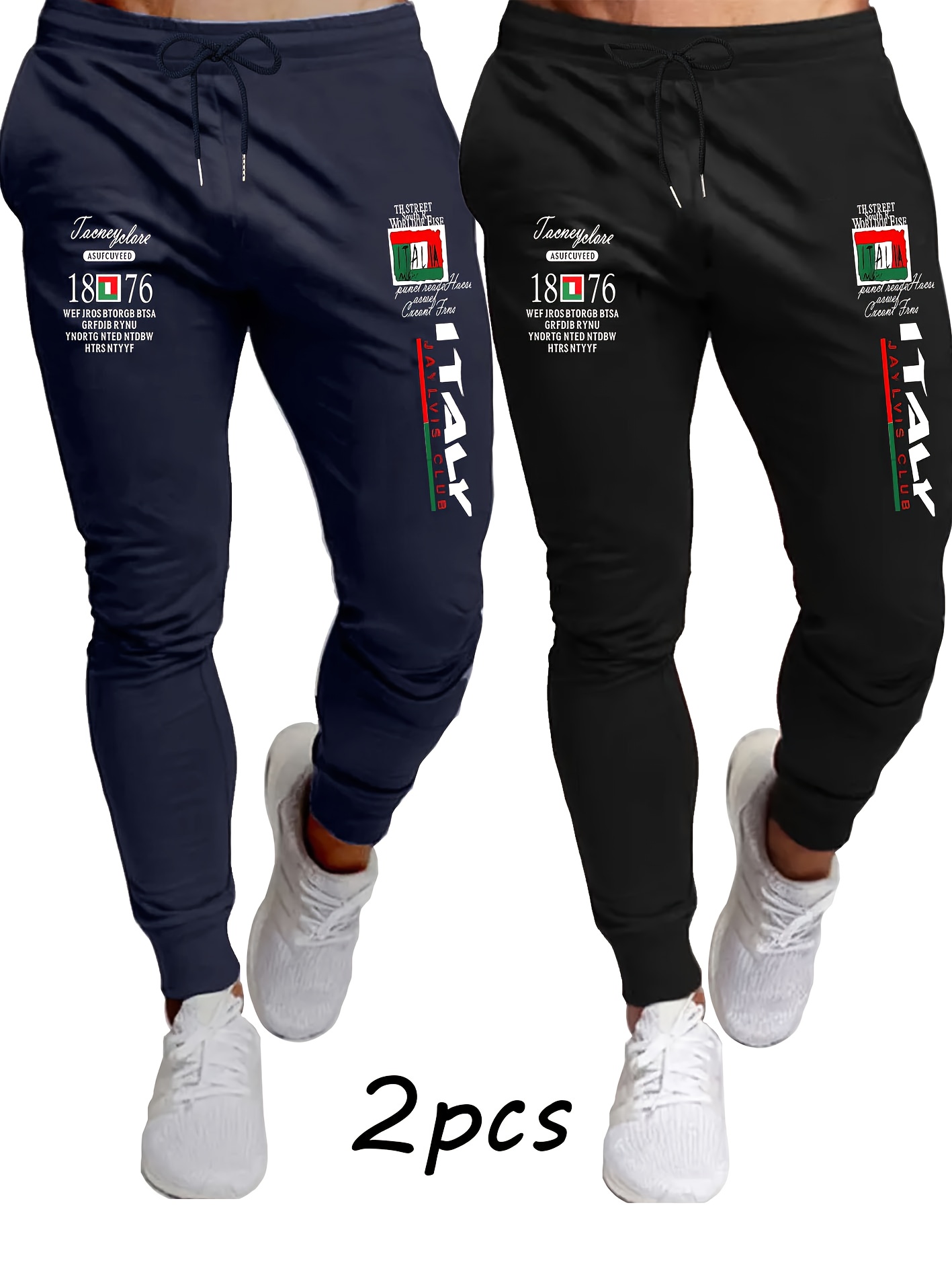 2pcs Men'S Fashion Casual Joggers | Breathable Sport Pants with Drawstring Waist, Comfortable Fit, Suitable for All Seasons, Featuring Print Pattern | Mature Style, Mid Waist, Slight Stretch Fabric