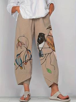 pantaloni stampati facili, pantaloni casual da donna con vita elasticizzata e vestibilità , abbigliamento da donna