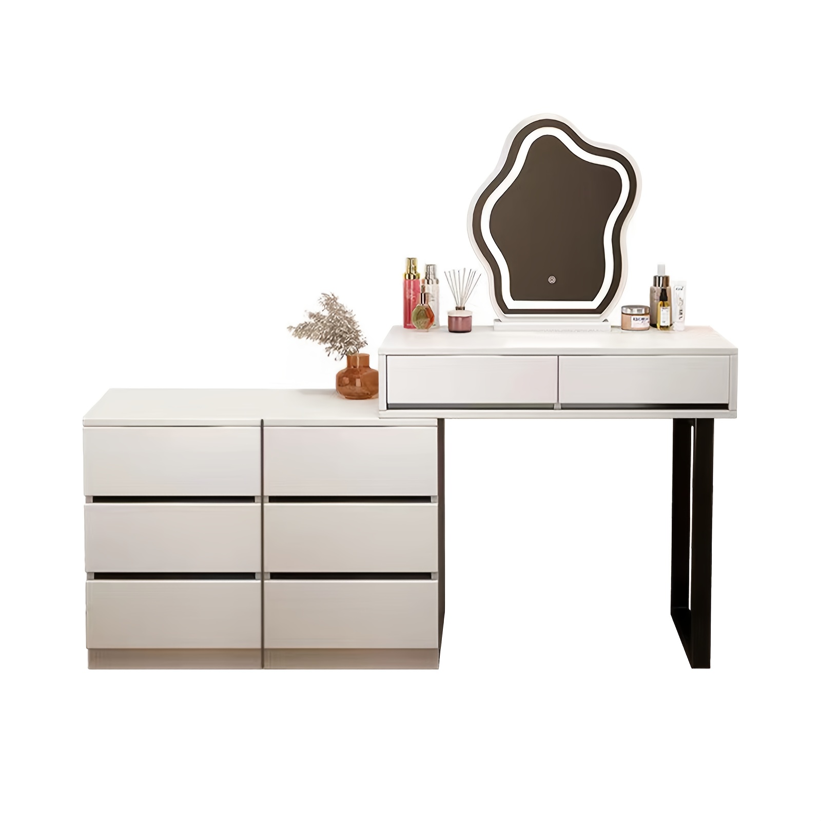 Image of White Dressing Table, Dressing Table With Mirror And 8 Silent Drawers, Bedroom Wooden Dressing Table, Suitable For Bedroom, , Multiple Storage Space