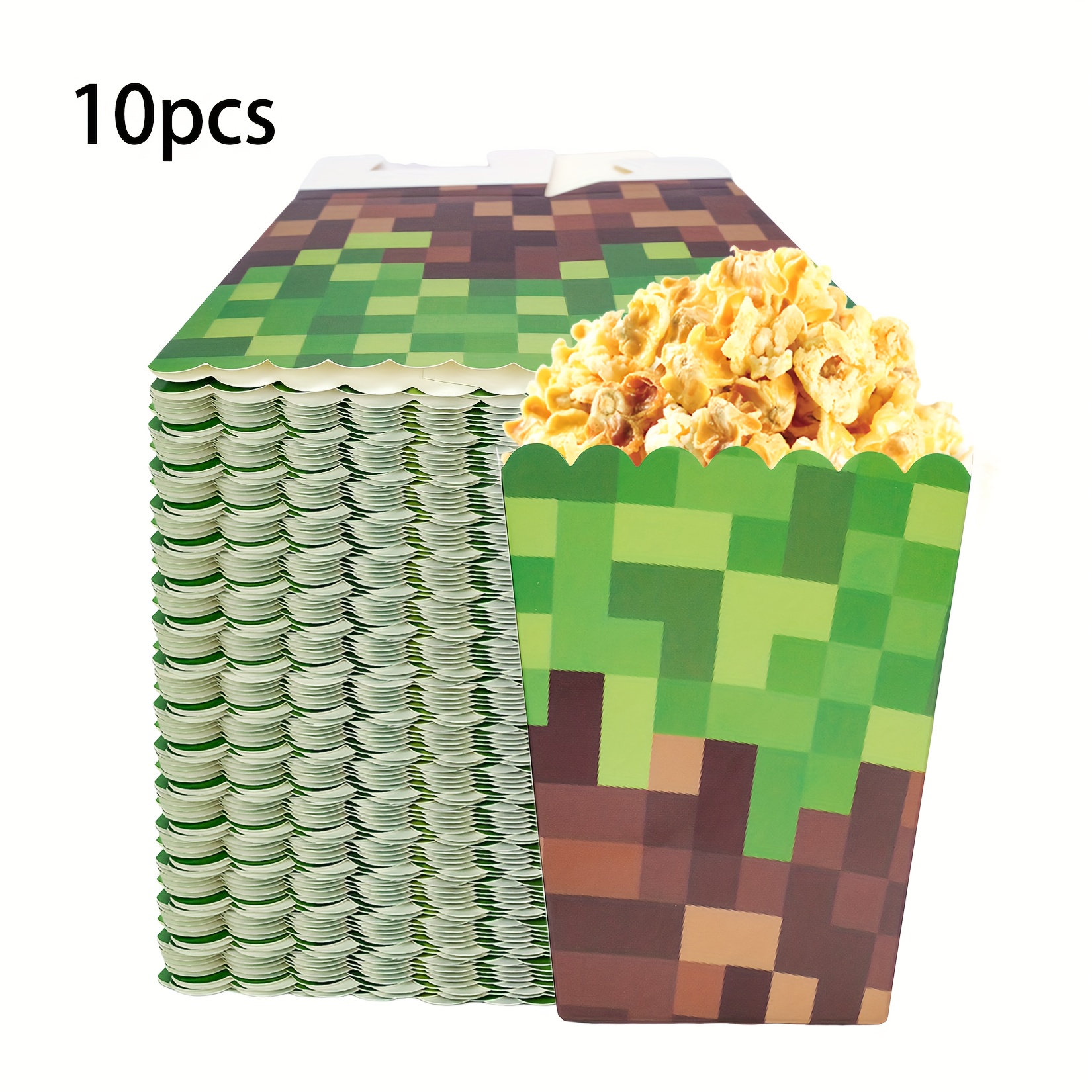 Image of Gift For Her/him Sets Of 10, 20, Or 50 Pixel Popcorn Boxes And Brown, Perfect For Snacks. Containers, Cups, And Bowls Are Ideal For Creative Birthday And Themed Party Decorations And Favors