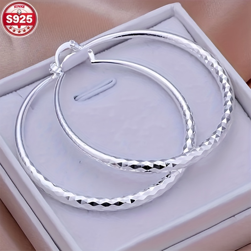 

Fashionable Hip-hop Style Round Earrings For Women In 925 Silver - Large Hoops, Suitable For And Parties