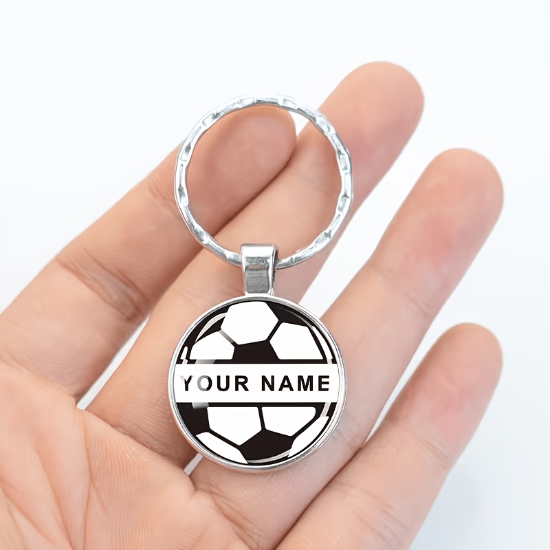 TEMU Christmas Gift,1 Custom Name Football Keychain, Personalized Text Glass Pendant Keyring, Sports Style Accessory Key Ring, Football Commemorative