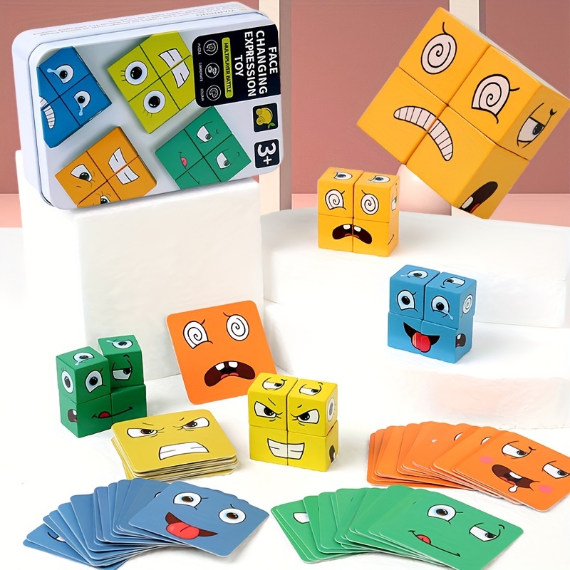 

Wooden Puzzle Fun Expression Assembled Iron Boxed Changing Face Expression Toy, Exercise Emotional Cognition And Hand Eye Coordination Ability