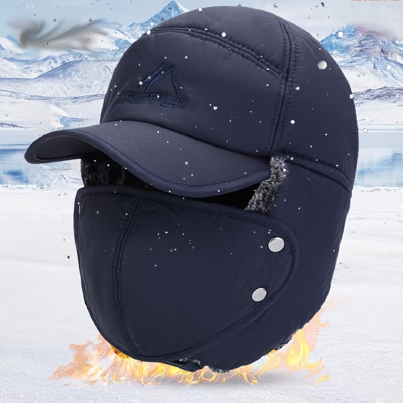Image of 1pc Velvet-lined Hat With Removable Face Mask, Suitable For Camping, Hiking, Fishing, And Cycling, Winter Accessory Gift
