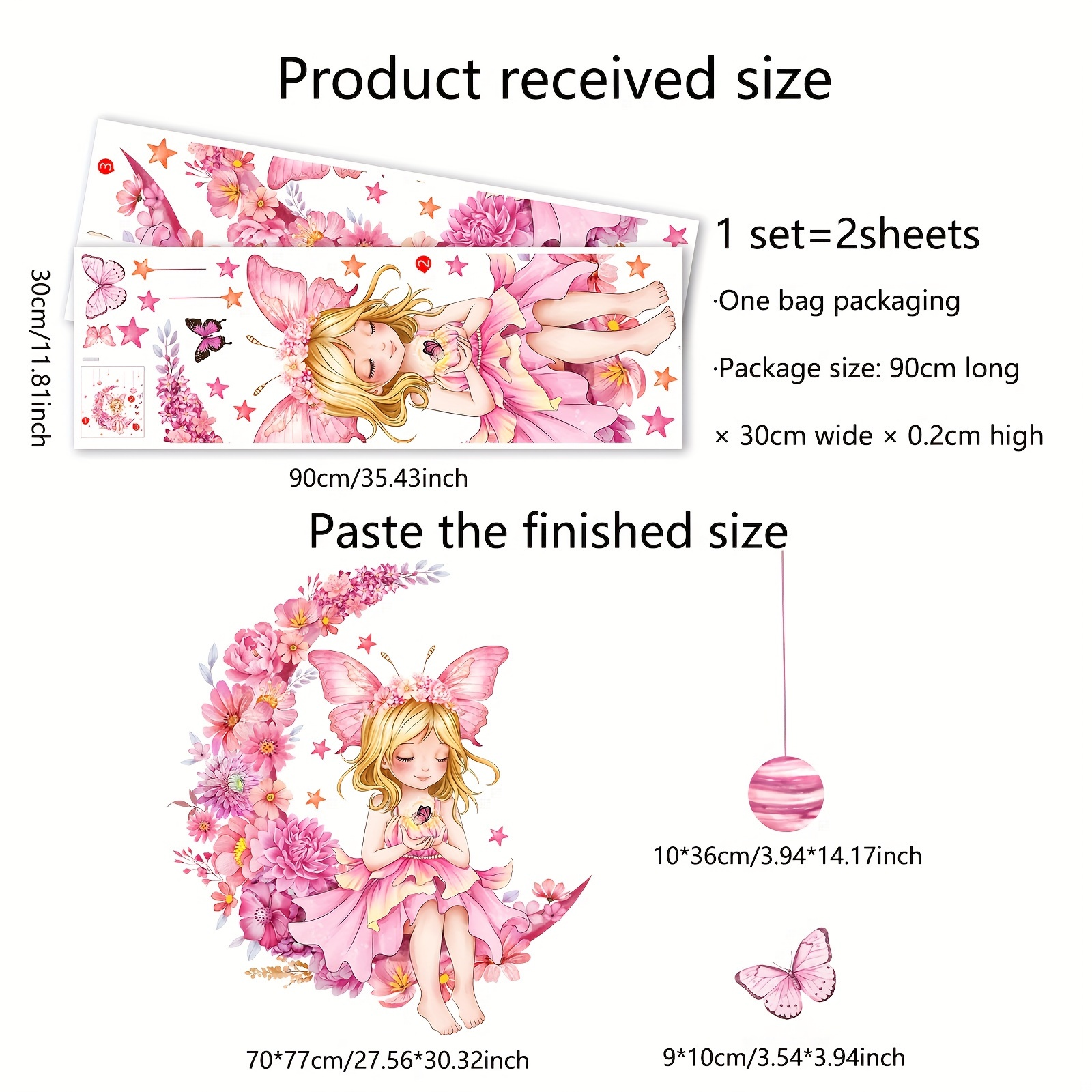 Image of A Set Of 2pcs, 30*90cm*2pcs Moon Wall Stickers For Living Room Bedroom Background Wall Decoration Ms3200-yl