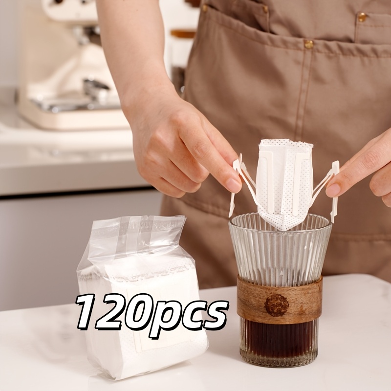 TEMU 60/120pcs 1 Pack Disposable Coffee Filter Bags With Handles - Leak-proof Design, High Quality, Suitable For Espresso And Tea, Ideal For Home Or