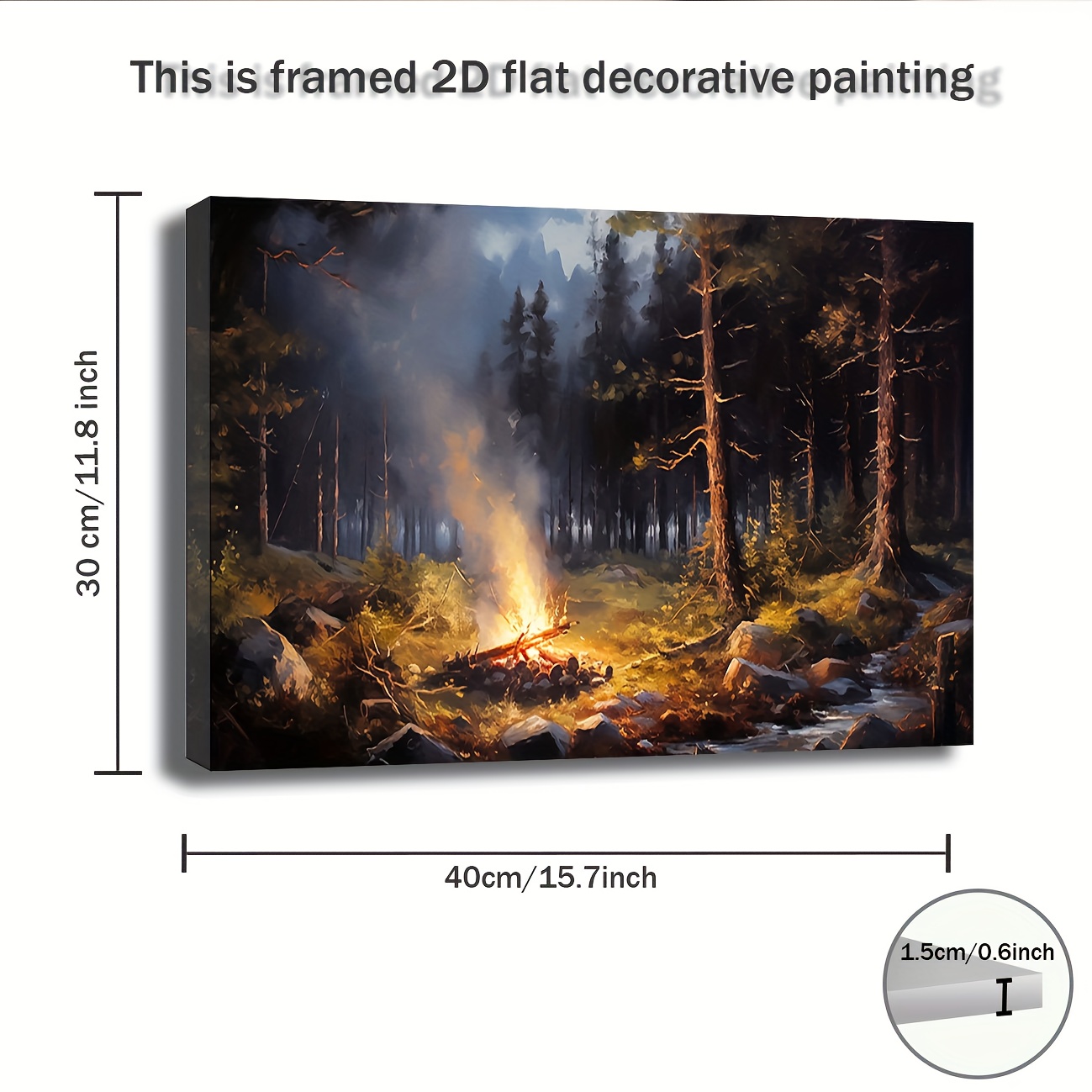 TEMU 2d Flat, 2d Flat, 1pc 2d Wooden Frame Canvas Artwork Featuring A Campfire In , Perfect For Travel-themed Wall Decor. This Canvas Print Makes A