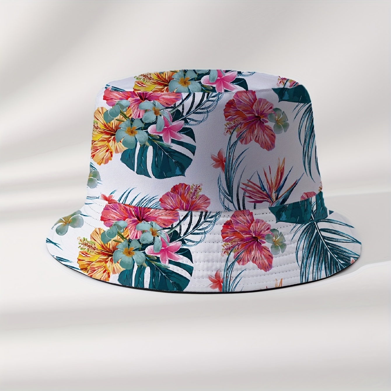 TEMU Cappello da pescatore bifacciale con stampa e di piante tropicali su tutta la superficie, 1 pezzo, unisex, stile e americano, e casual, a , per