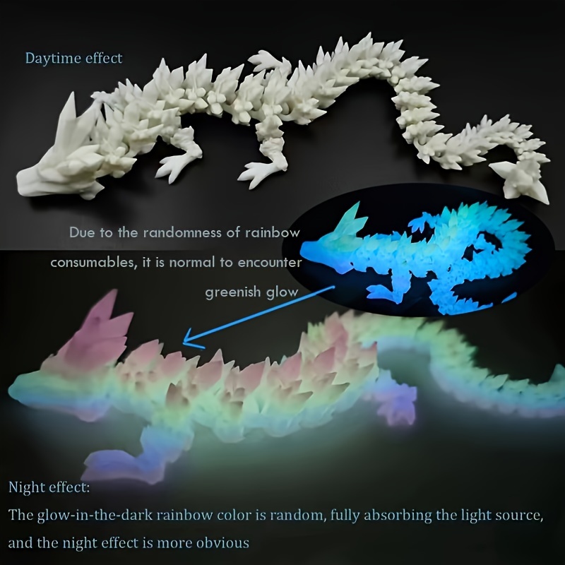 

Glow-in-the-dark Rainbow Crystal Dragon Statue - 3d Printed Daytime White Dragon, Home & Office Decor, Artistic Craft Dragon Ornament, Unique Gift For & Easter