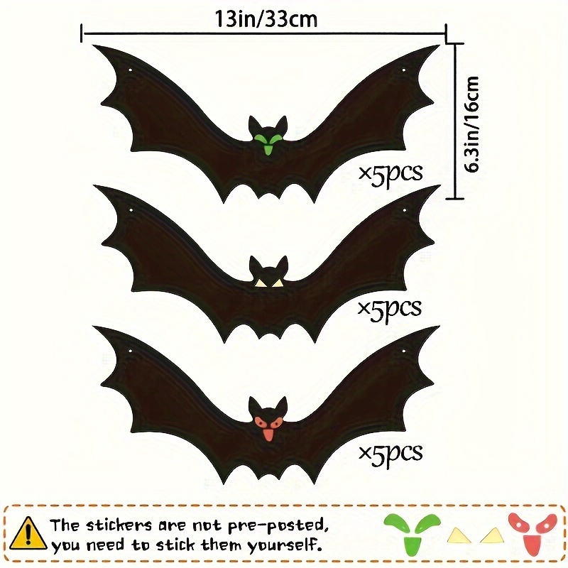 Image of 15pcs, Halloween Hanging Bats 3d Night Fluorescent Eyes Realistic Scary Large Fake Black Hanging Flying Bat Spooky For Yard Sign Outdoor Indoor Lawn Decorations (3 Styles)