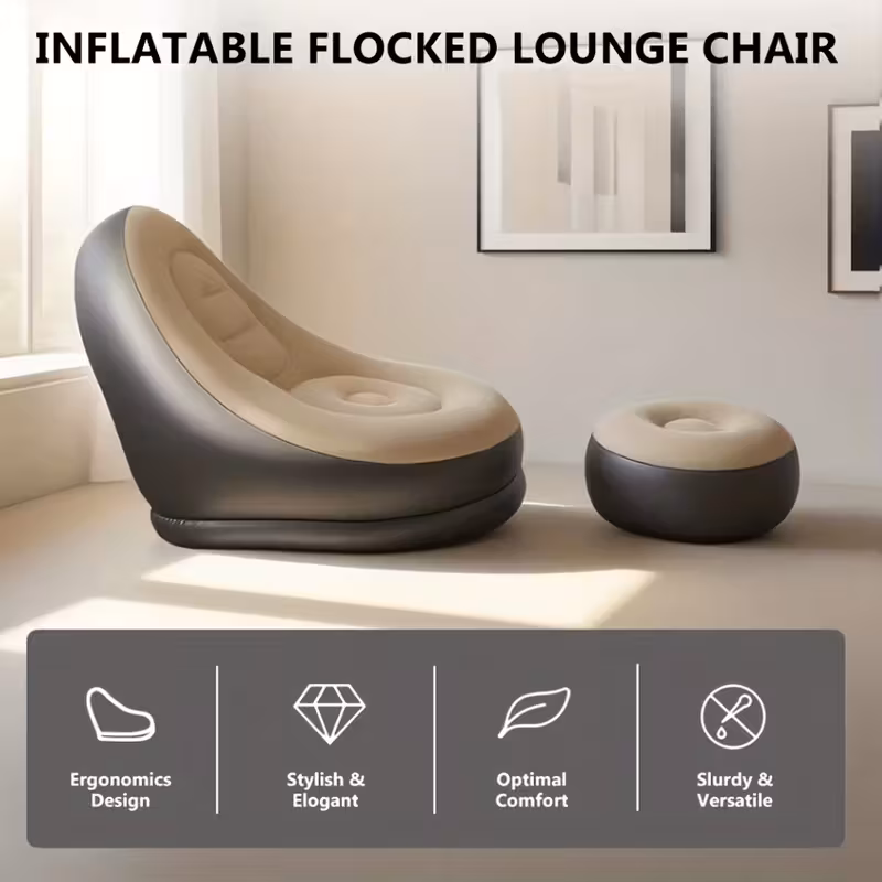 adult inflatable recliner sofa with stool heavy duty portable folding space saving indoor outdoor lounge chair for living room camping travel balcony easy setup storage no red Product details 11