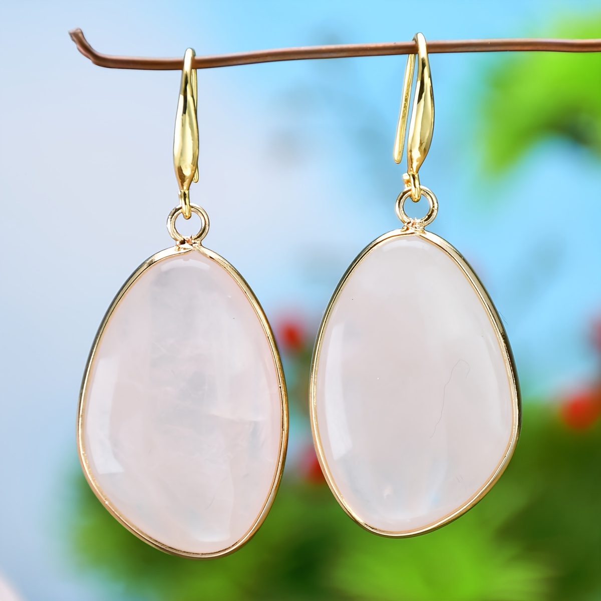 Aquamarine Earrings with Natural Rose Quartz