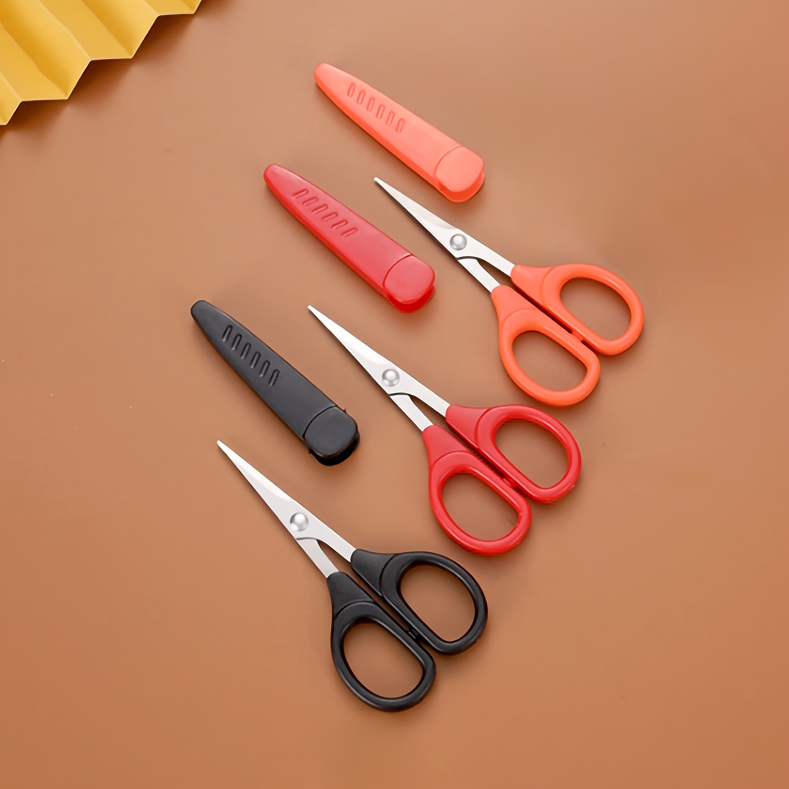 Image of Set Of 3 Sturdy Stainless Steel Scissors With Protective Covers - Versatile For Use , At Home, And For Trimming Eyebrows And Nose Hair