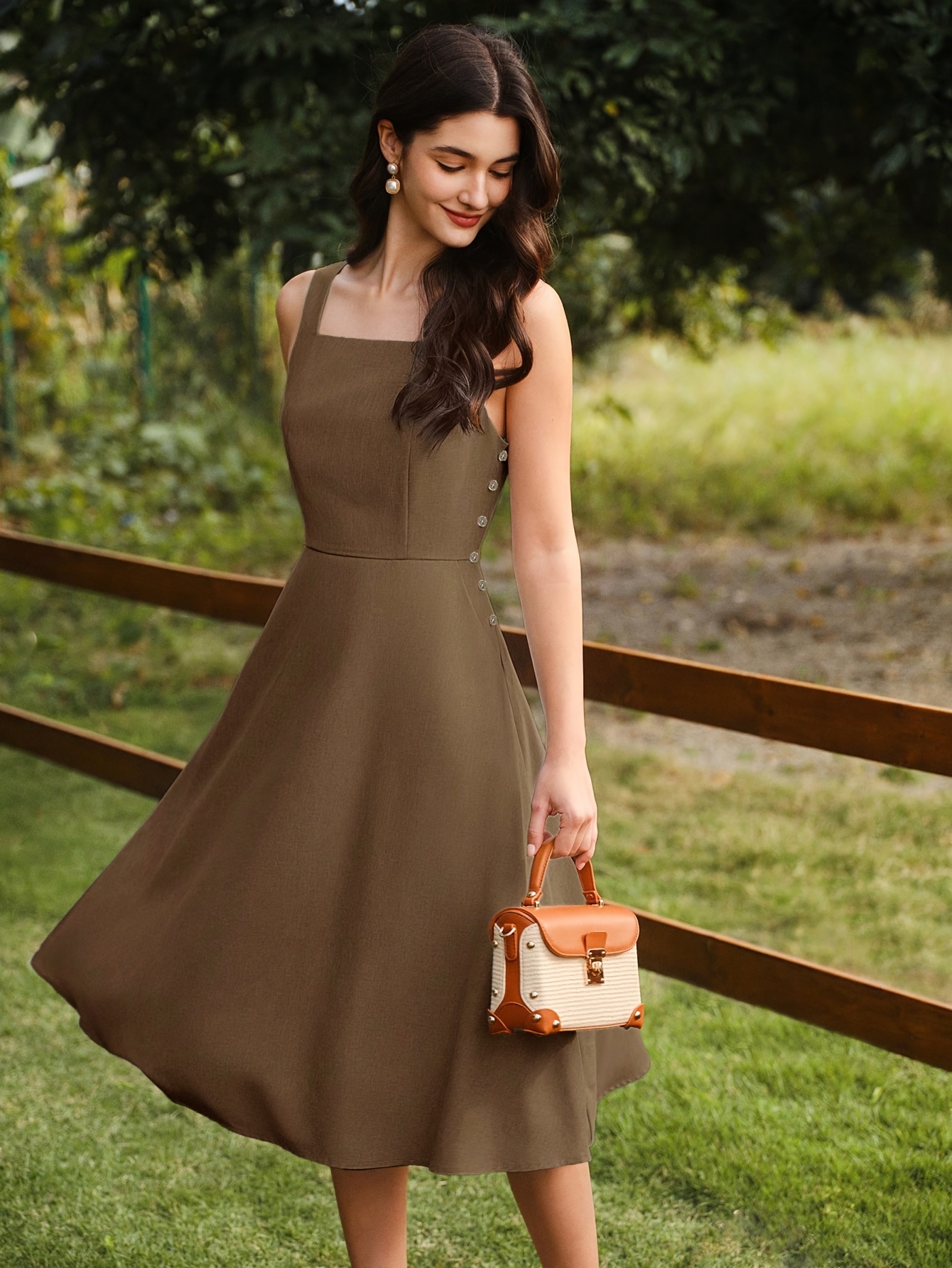 womens elegant vintage square neck sleeveless a line dress - Temu Mauritius