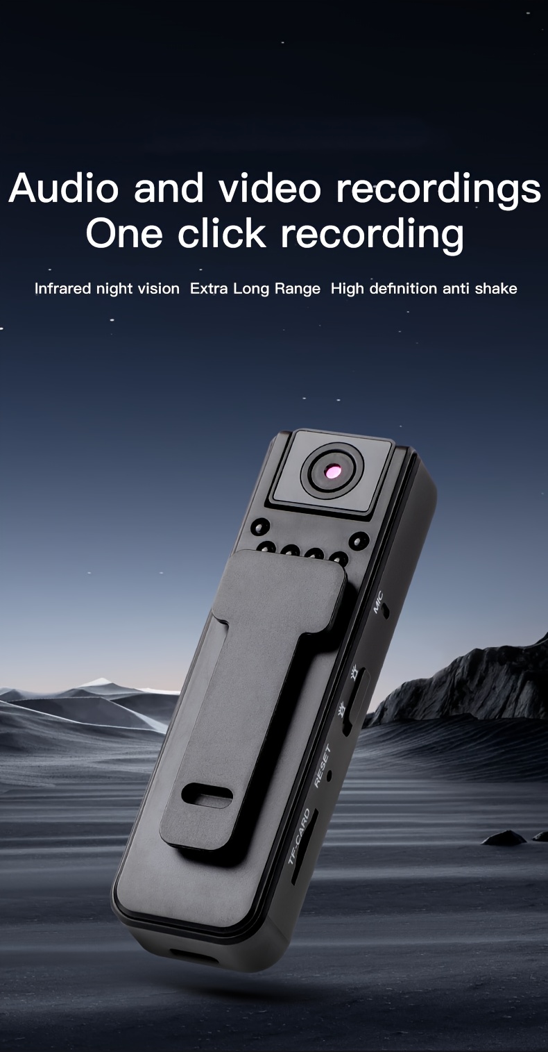 Cámara corporal portátil de alta definición con audio y visión nocturna - Lente giratoria 180°, carga USB/de corriente, diseño compacto de ABS, adecuada para deportes, aventuras al aire libre, viajes, negra, cámara portátil
