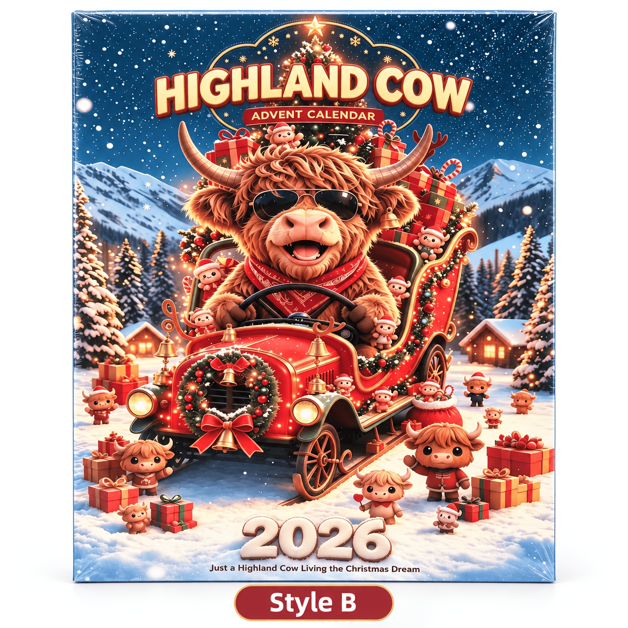 TEMU 2026 Highland Cow Christmas Advent Calendar With 24 Cute Resin Cow Figurines, Collectible Holiday Decorations, Festive Gift For Cow Lovers, Kids