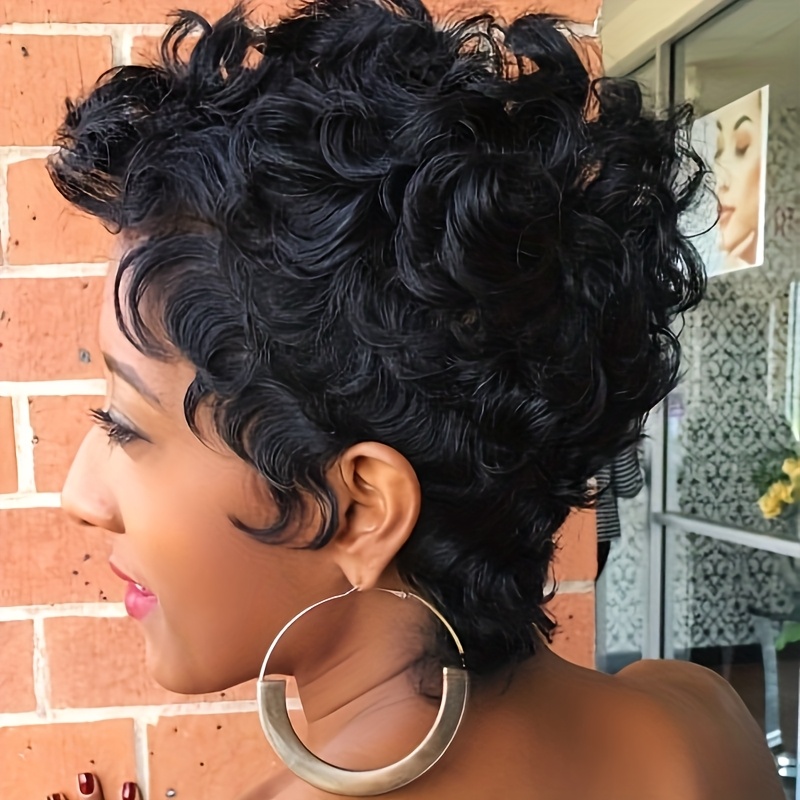 TEMU Short Black Curly Wig Short Curly Wavy Wig Short Hairstyles Synthetic Curly Wigs For Women Short Hair Wigs For Halloween, Christmas Party, Music Festival