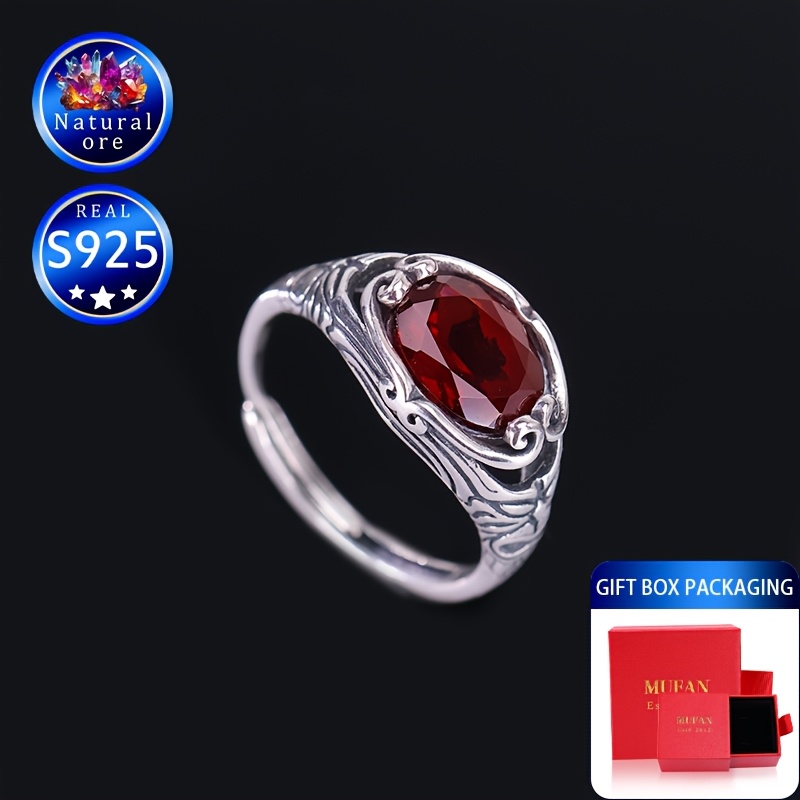 S925 Silver Red Garnet Ring, Gift Boxed