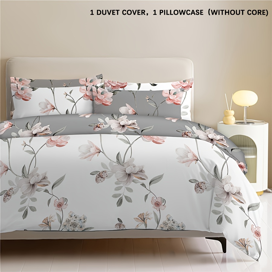 Image of 2/3pcs Floral Duvet Cover Set (duvet Cover X 1, Pillowcase X 1/2, Pillow Insert And Duvet Insert Not Included) Washable A And Comfortable Skin-friendly For Bedroom, Dorm Bedding Fresh Breathable