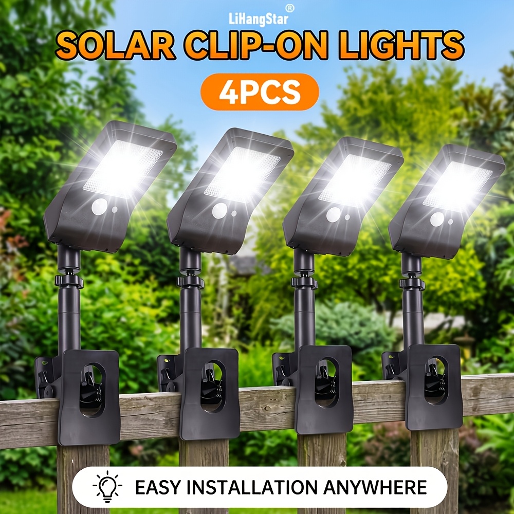 Image of Lihangstar 4pcs Solar Garden Lights, With Clip Mount, With Motion Sensor Outdoor Wall Lights, Auto , 3 Exterior Lights, Suitable For Courtyard, Fence, Railing, Camping