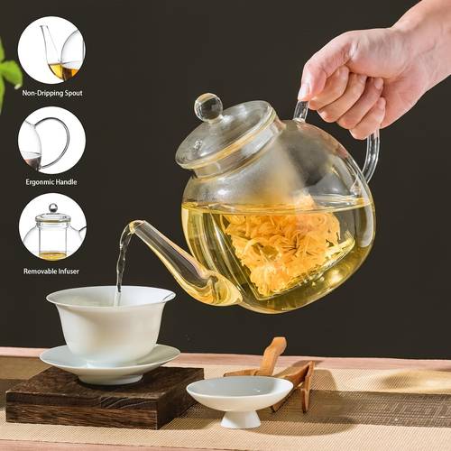 1530ml 52oz glass teapot with removable infuser clear tea kettle stovetop safe for loose leaf and