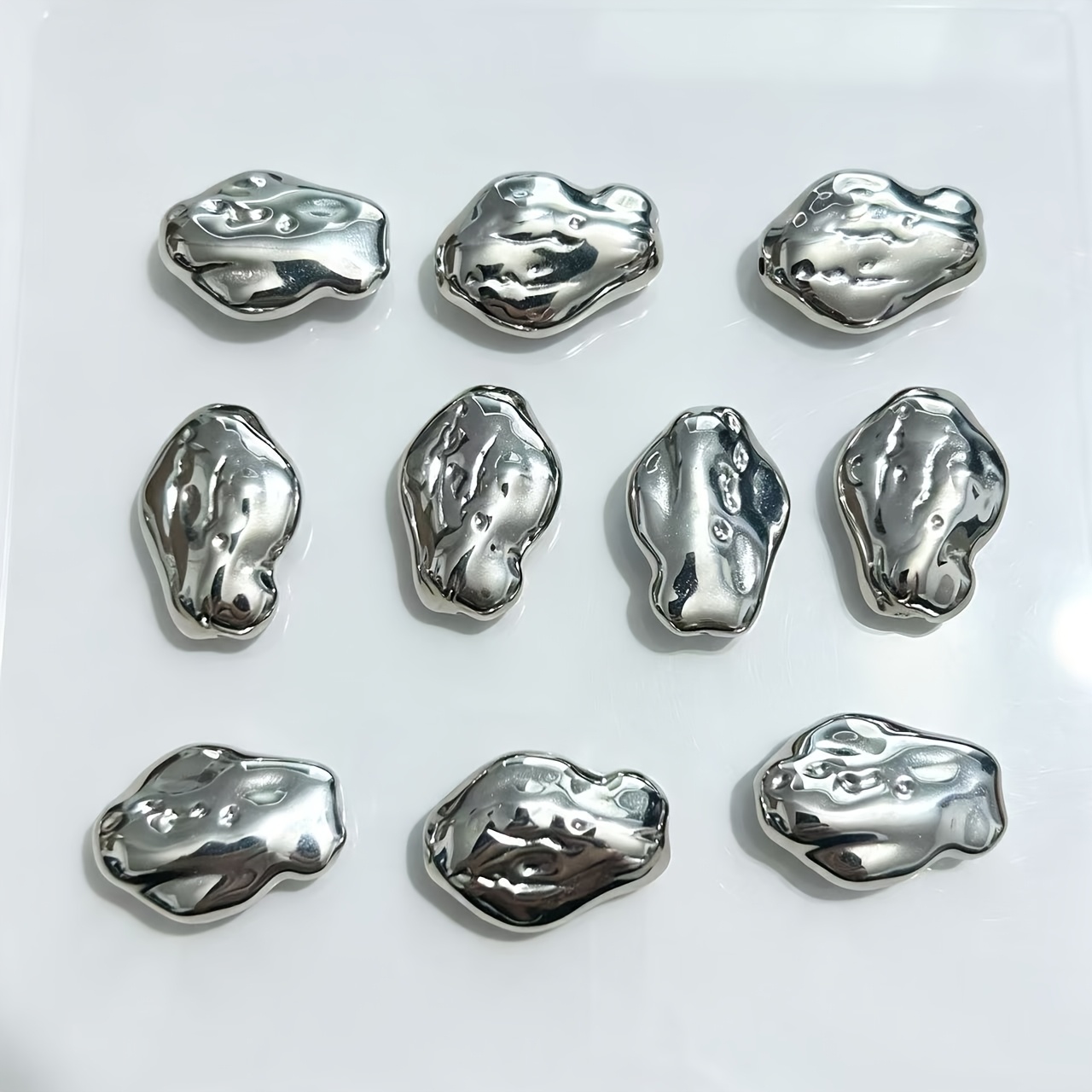 Image of 10pcs Golden And Silvery Irregular Flat Beads - Perfect For Creative Making, Handcraft Design & Fashion Projects - Assorted Bead Set, Craft Supplies, , Craft Enthusiasts