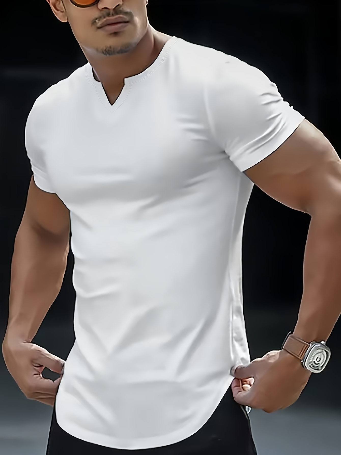 Plus Size Men's Summer V-Neck Solid Color T-Shirt, Breathable Casual Top, Athletic Comfort