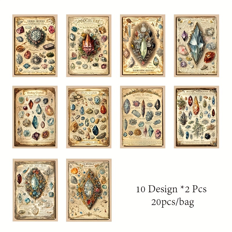20pcs/bag Material Paper, Life Series Vintage Exquisite Bead Stone Theme Base Paper, Scrapbooking Supplies, Decorating Notebooks Photo Frames Phone Cases Mugs Magazines Origami