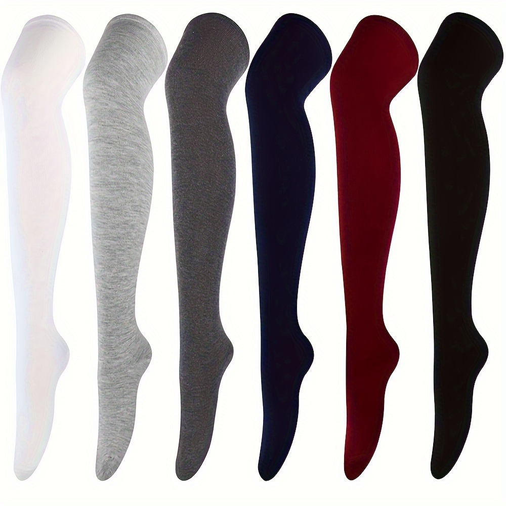 

6pcs Elegant Women's Thigh-high Socks - Solid Color, Stretchy Polyester , Casual & Party Wear