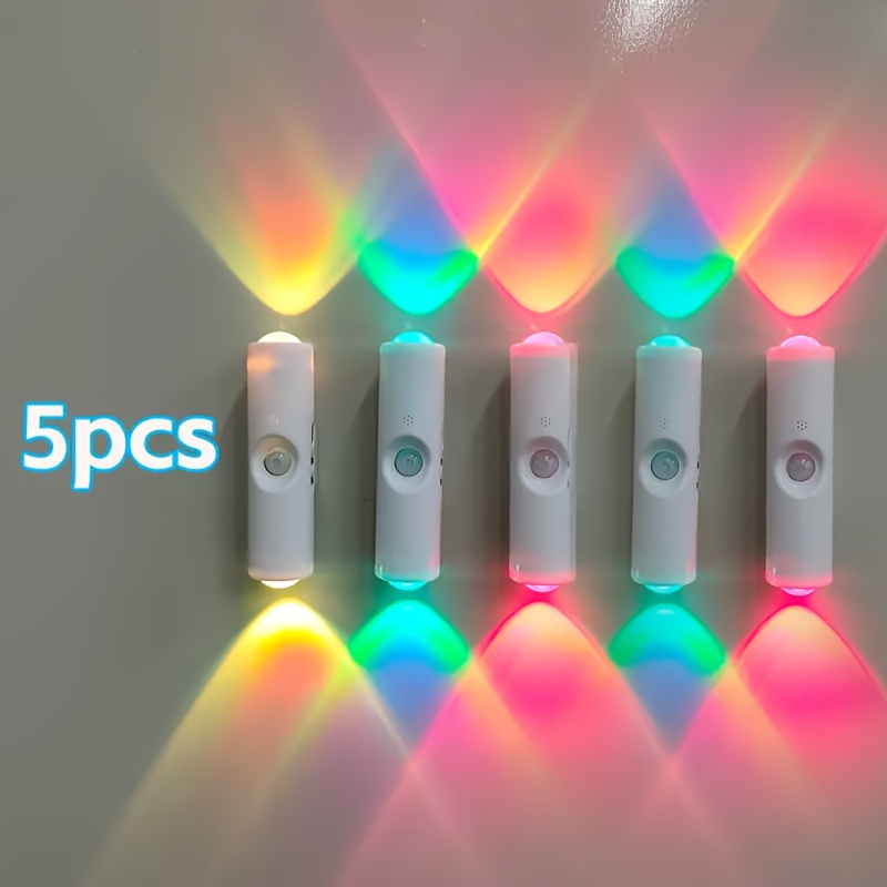 E-shop 3/5 Stück Doppelkopf Katzenauge Bewegungssensor Wandlampe USB-Aufladbar RGB Nachtlicht 3/7 Farbmodi Unendliche Dimmung für