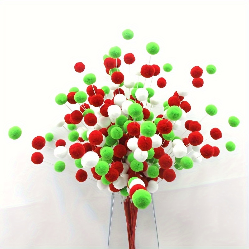 

Festive Christmas Red, Green, And White Pom Pom Branch Set - 18 Inch