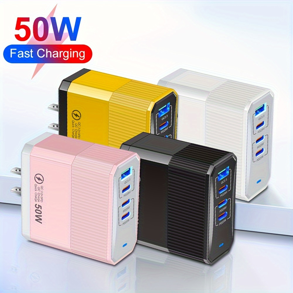 

3pd + Usb 50w Mobile Phone Fast Charging Adapter, 4 Us Plug Usb Type C Protable Travel Charger Wall Charger