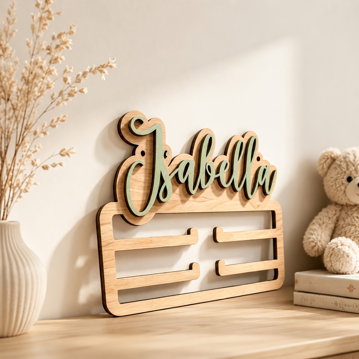 TEMU Personalized Custom Name Medal Display Stand With Engraved/compatible For 3 Medals - Wood Suitable For Kids' Room, Door/wall-mounted Holder,