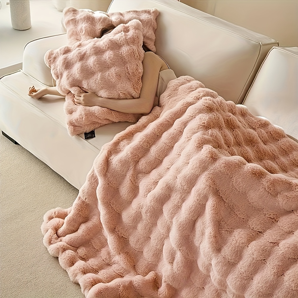 E-shop Luxus -Kaninchenfell Umkehrbarer Schaldecke - Warm, Weich Bequem für Nickerchen, Büro, Camping Sofa - Maschinenwaschbare Outdoor-Decke
