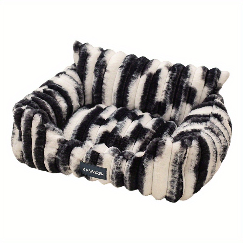 TEMU Striped Soft Pet Bed - Faux Fur Cat And Dog Sofa Bed, Universal For Cats And Dogs, With Removable Skin-friendly Cushion, Stable Support