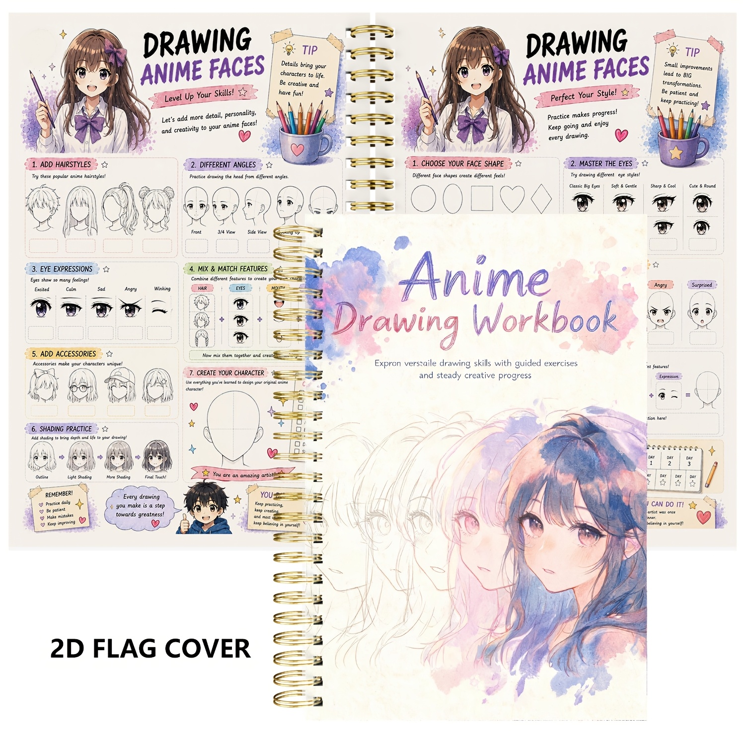 TEMU Anime Drawing Workbook For Beginners - Sketches Studies, Facial Details, Eye Styles, And Creative Character Work - For New Manga Artists And