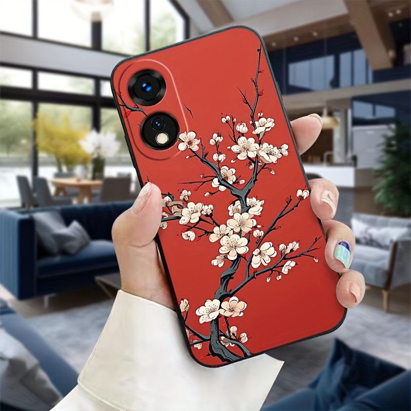 TEMU A15/a15s/a16/a16k/a17/a17k/a38/a57/a57s/a58/a74/a76/a77/a77s/a78/reno Series Tpu Floral Phone Case - Stylish Cherry Design - Durable Protective