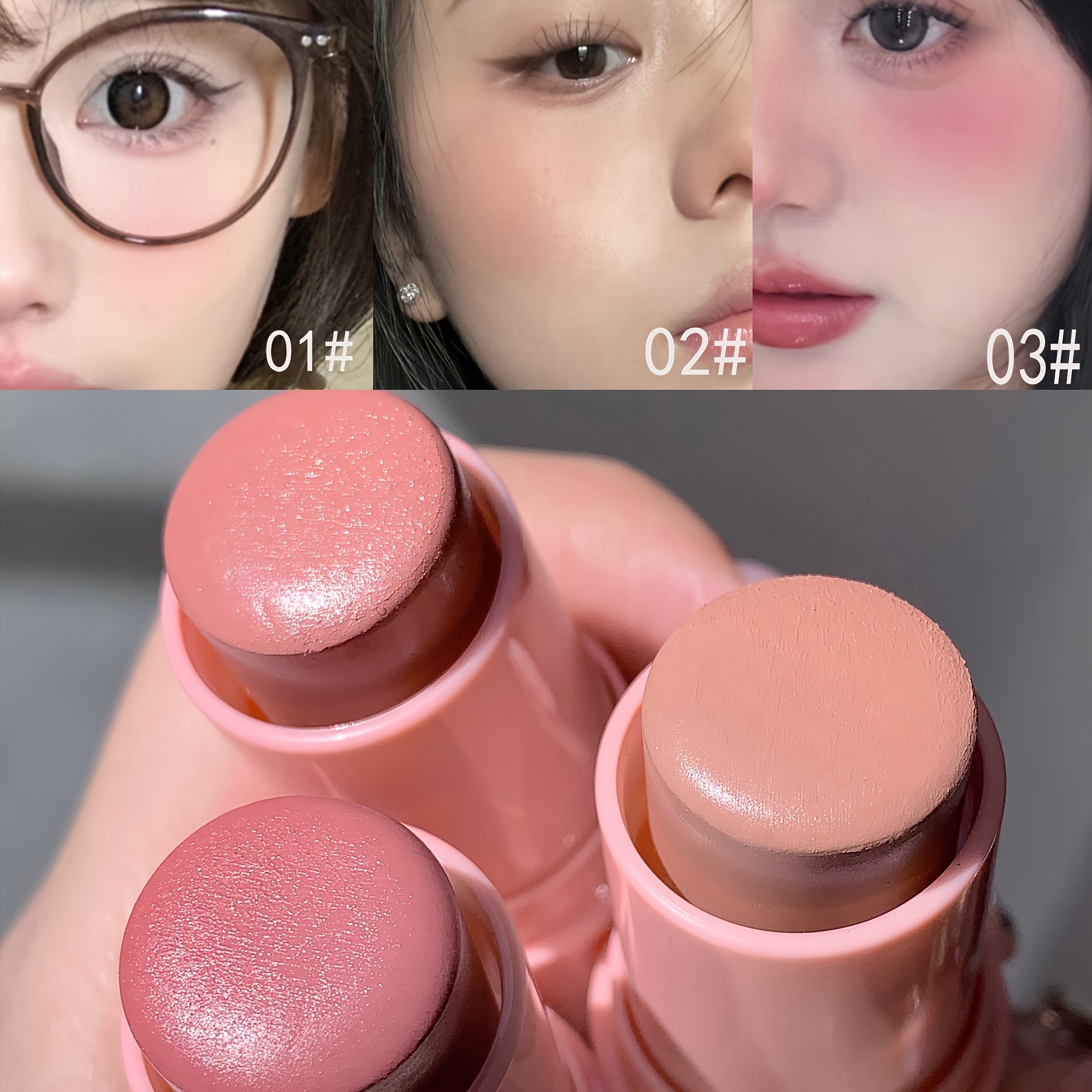Image of 3pcs Blush Stick Set, Nude Makeup Brightening Skin Tone Makeup Stick, 3-in-1 Multifunctional Blush Cream, Suitable For Makeup