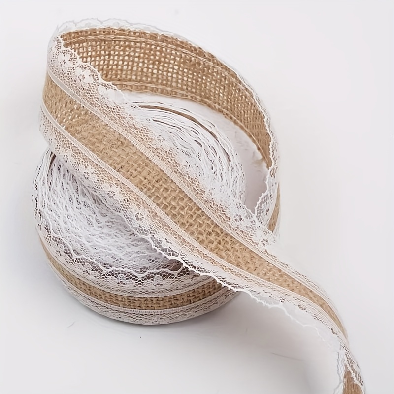 E-shop 1 Rolle 196,85 Zoll Natürlicher Jute-Burlap-Spitzenstreifen - Ideal für DIY-Weihnachtskunst, Kuchenverzierung, Kleiderverzierung und
