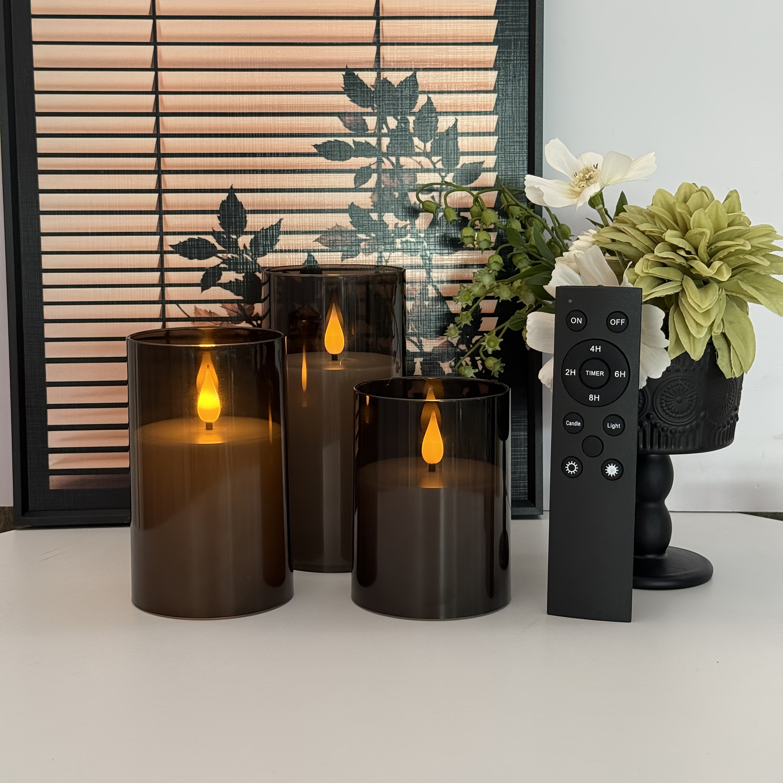 TEMU Black Acrylic Valentine's Day 3pcs Smokeless Led Candles, Realistic Flame With Flickering Gradient, Remote Control & Timer (batteries Not