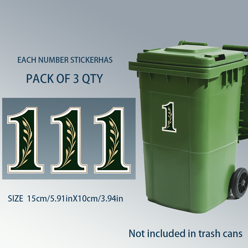 TEMU 3pcs Heavy Duty Vintage Number Stickers, Large 5.91 Inch Self-adhesive Trash Bin Labels, High Quality Durable Pvc Residue-free Decals, High