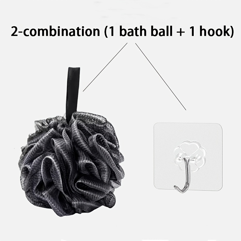 TEMU Ensemble 2 pièces (1 éponge de bain et 1 crochet), éponge de douche unisexe en douce, grande éponge exfoliante à rayures noires et blanches,