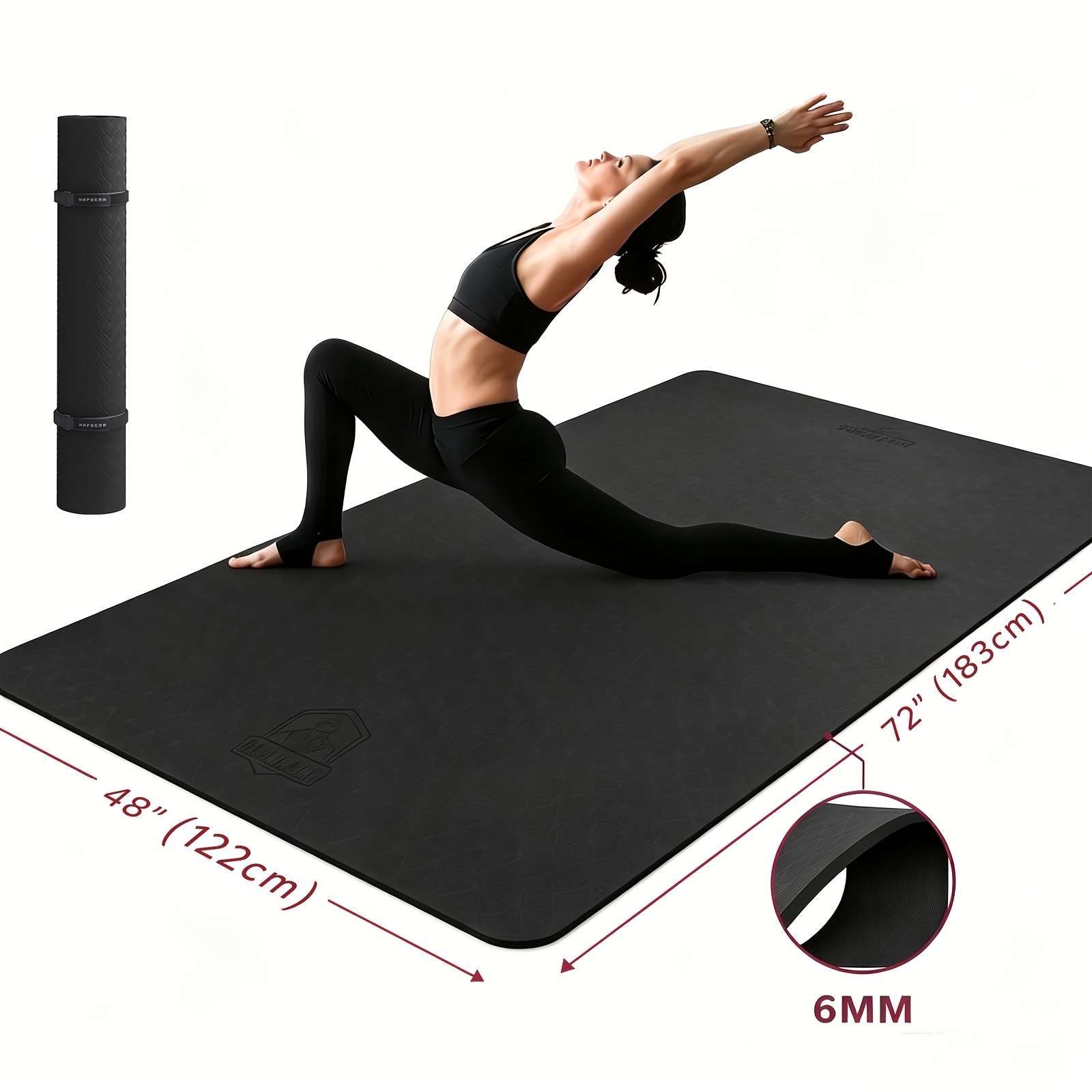 TEMU Tapis de fitness extra-large 72"x48" (6mm/8mm) & 78"x54" (6mm) épais, antidérapant pour yoga, Pilates, étirements et entraînements à domicile –