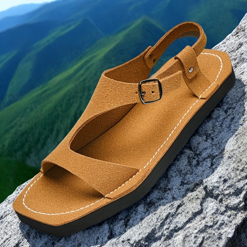 mens summer sandals slip on lightweight breathable pu upper with adjustable strap non slip thick   sole for casual beach outdoor wear yellow tan eu 38 47 strappy sandals minimalist   durable   insole vacation shoes    able footwear travel shoes Product details 3